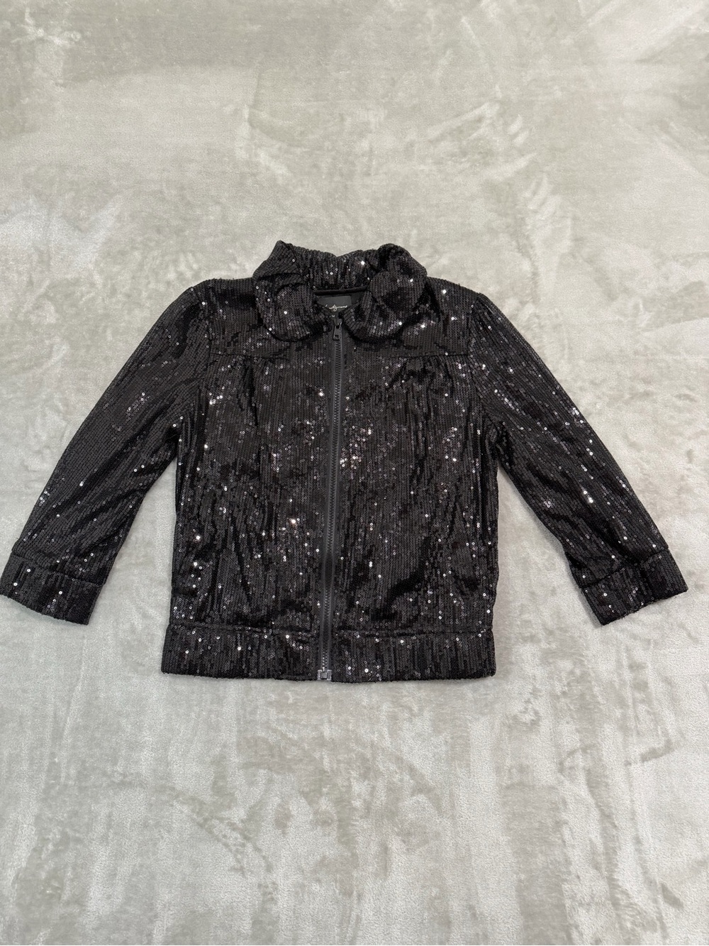 Twenty One Black Sequin Jacket Peter Pan Collar Full Zip Bomber Women's Medium